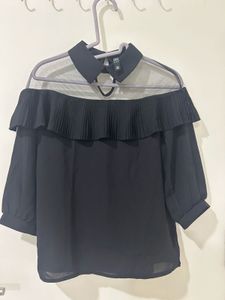 Elegant Mesh-Paneled Blouse
