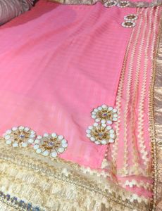 Party Wear Saree With Pink & Golden Combination