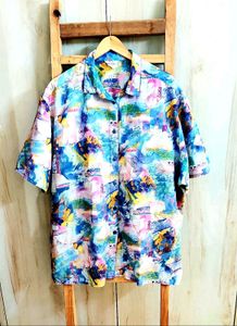 Vibrant Abstract Print Oversized Shirt-Size-50