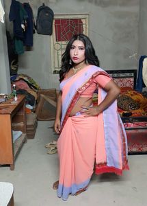 New Peach &amp; Lavender Saree With Lycra Blouse