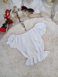 Elegant White Off-Shoulder Embroidered Blouse