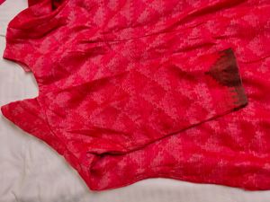 Women Red Tussar Silk Printed Kurta