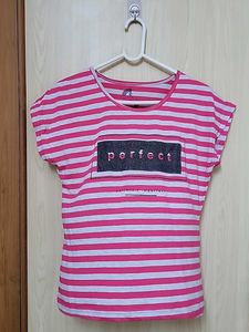 Pink Striped T-Shirt with "Perfect" Graphic