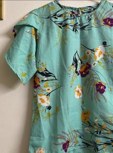 Aqua Floral Print Top
