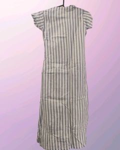 Striped Cotton Maxi Dress with Embroidery