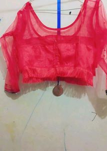 Stylish Red Blouse with Fringe Detail