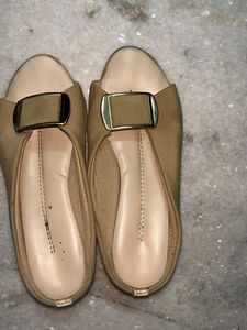 Beige Mules with Buckle Detail