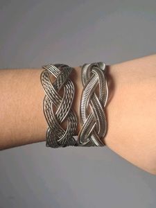Intricate Braided Silver Tone Bangle