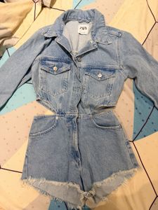 Zara Denim Cutout Romper
