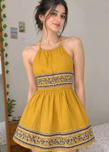 Yellow halter neck short kurti
