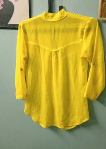 Vibrant Yellow Kurti with Pleated Neckline