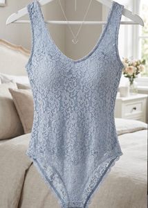 Sky Blue Criss Cross Back Lace Bodysuit