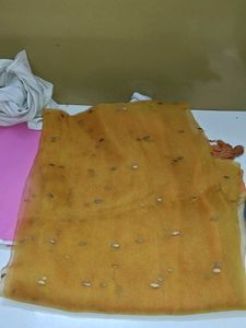 Elegant Yellow Dupatta with Silver Embellishments