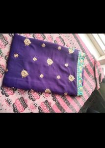 Purple Embroidered Saree With Blouse