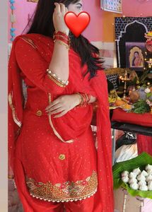 Vibrant Red Embellished Kurta Set