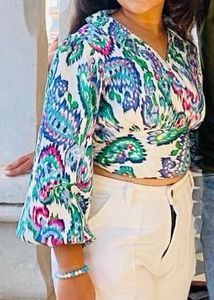 Vibrant Print Wrap Crop Top