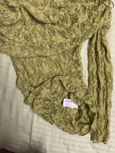ZARA Lime Green Off-Shoulder Textured Top