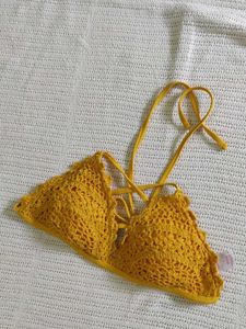 Yellow Crochet Bikini Top(L)