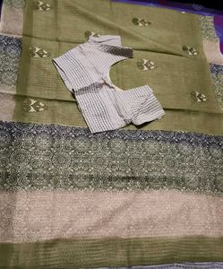 Handloom Black print Chanderi Silk Saree