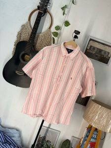Ralph Lauren Men's Pink Striped Short Sleeve Shirt
