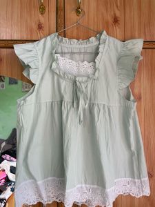 Light Green Lace Trim Top