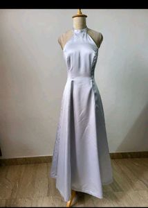 Elegant Silver Halter Neck Maxi Dress