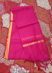 Vibrant Pink Dupatta with Golden Border