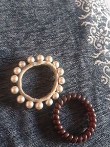 Pearl Beaded Hair Tie And Brown Hair Tie