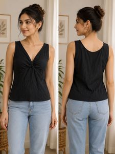 Chic Black V-Neck Ruched Tank Top