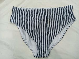 Striped High🖤-Waisted Bikini Bottom