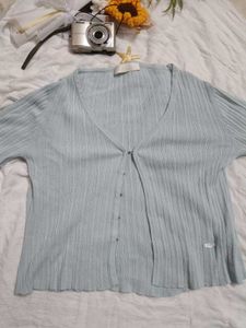 Light Blue Ribbed Cardigan