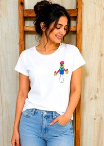 White T-Shirt with Rocket Graphic Size-30