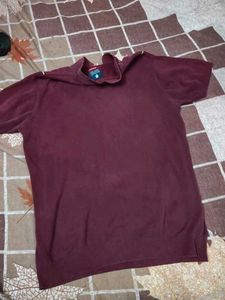 Maroon Striped Polo T-Shirt