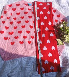 Pink Heart Sweater with scarf