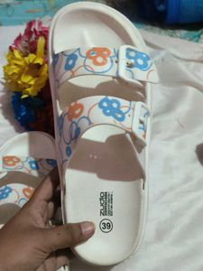 Cute Floral Print White Slides Sandals