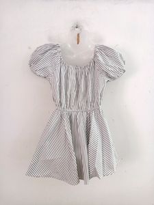 White With Grey Stripped Dress (Women's)