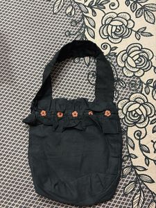 Chic Black Fabric Shoulder Bag