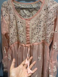 Beautiful Peach Mirrored Chikankari Kurta