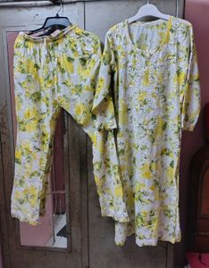 Embroidered Yellow Floral Kurta Set