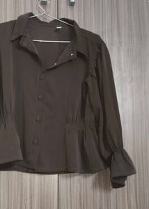 Elegant Dark Brown Puff Sleeve Blouse