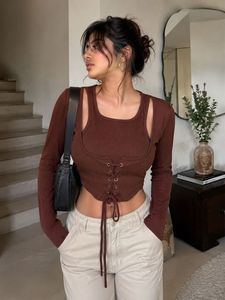 Ribbed Lace-Up Crop Top