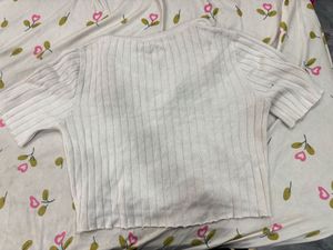 Ribbed Cropped Polo Shirt