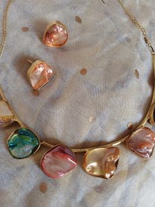 Boho Chic MOP Stone Necklace &amp; Earring Set