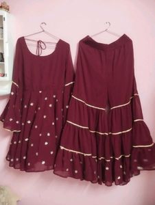 Elegant Maroon Kurta Set with Sharara Pants