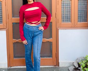 Chic Red Tie-Back Crop Top
