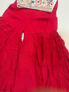 Red Sharara Set with Embroidered Crop Top