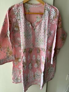 Pink Floral Chikankari Kurta