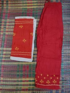 Green Kurta Set with Red Bottom