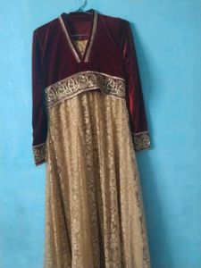 Elegant Maroon and Gold Gown