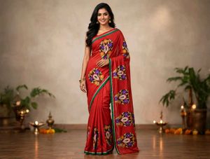 Elegant Red Embroidered Silk Saree